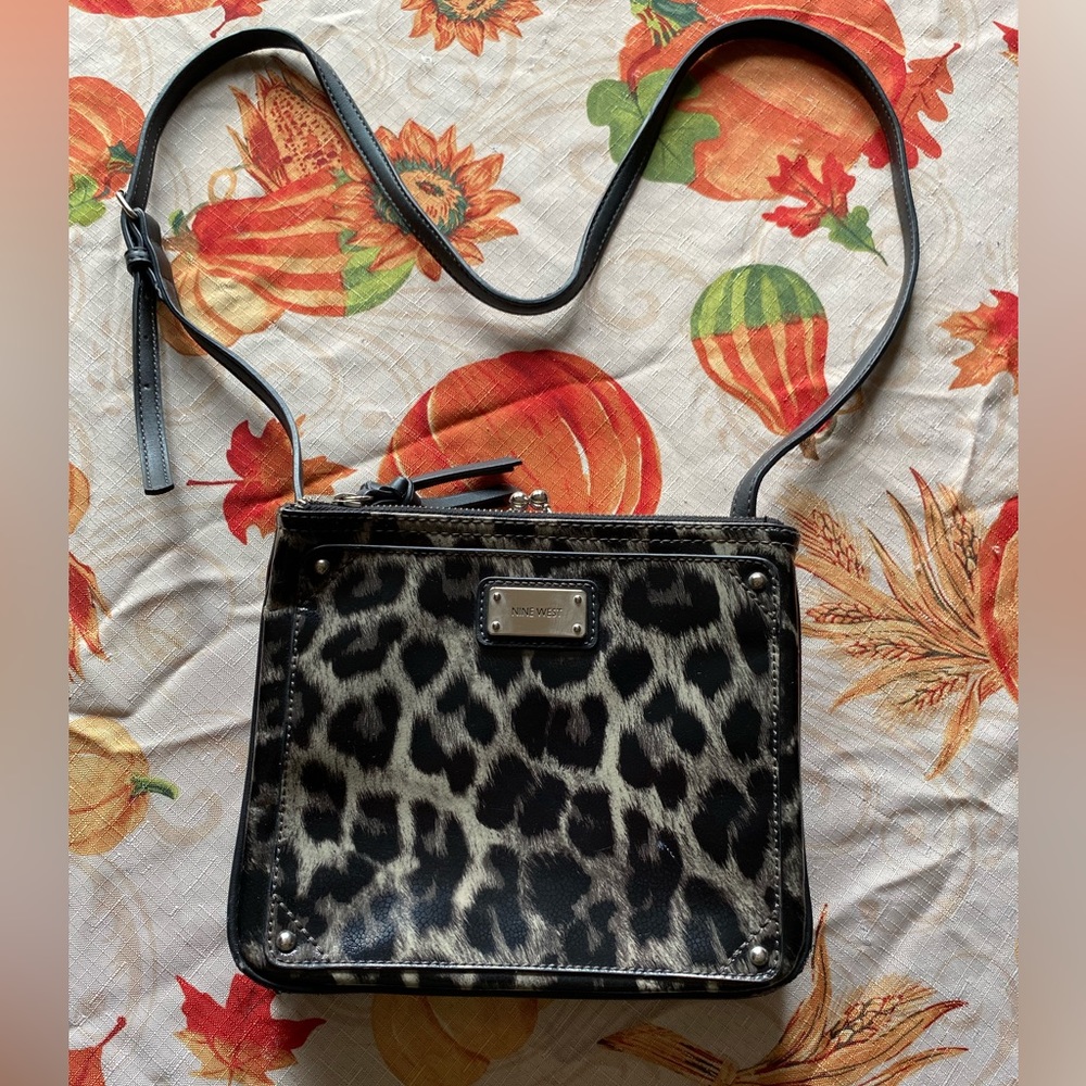 Nine West Black and Gray Leopard Print Crossbody Bag
